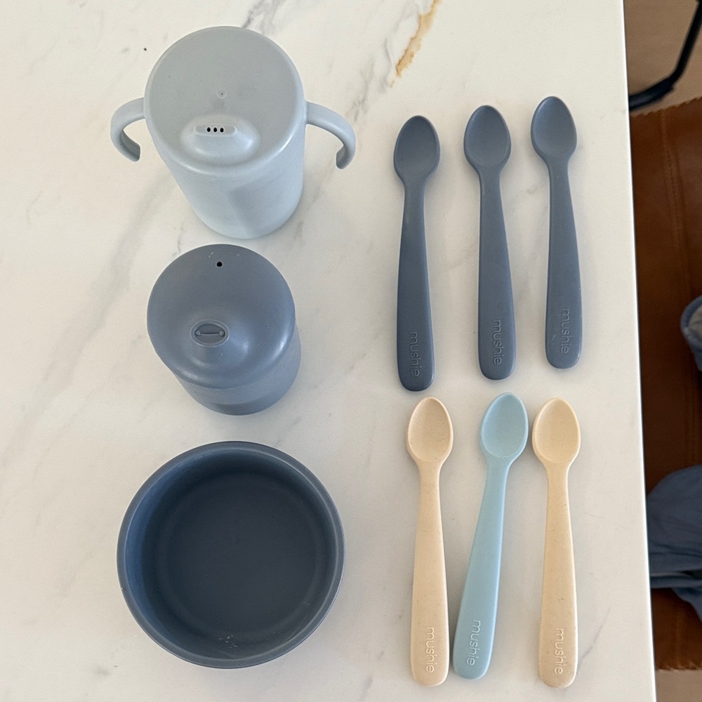 Mushie Baby Blue Feeding Set